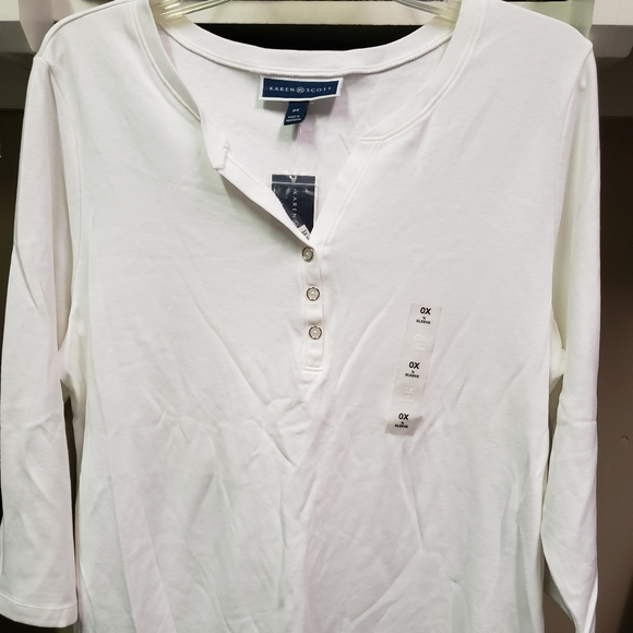Karen Scott White Henley top - Picture 3 of 7